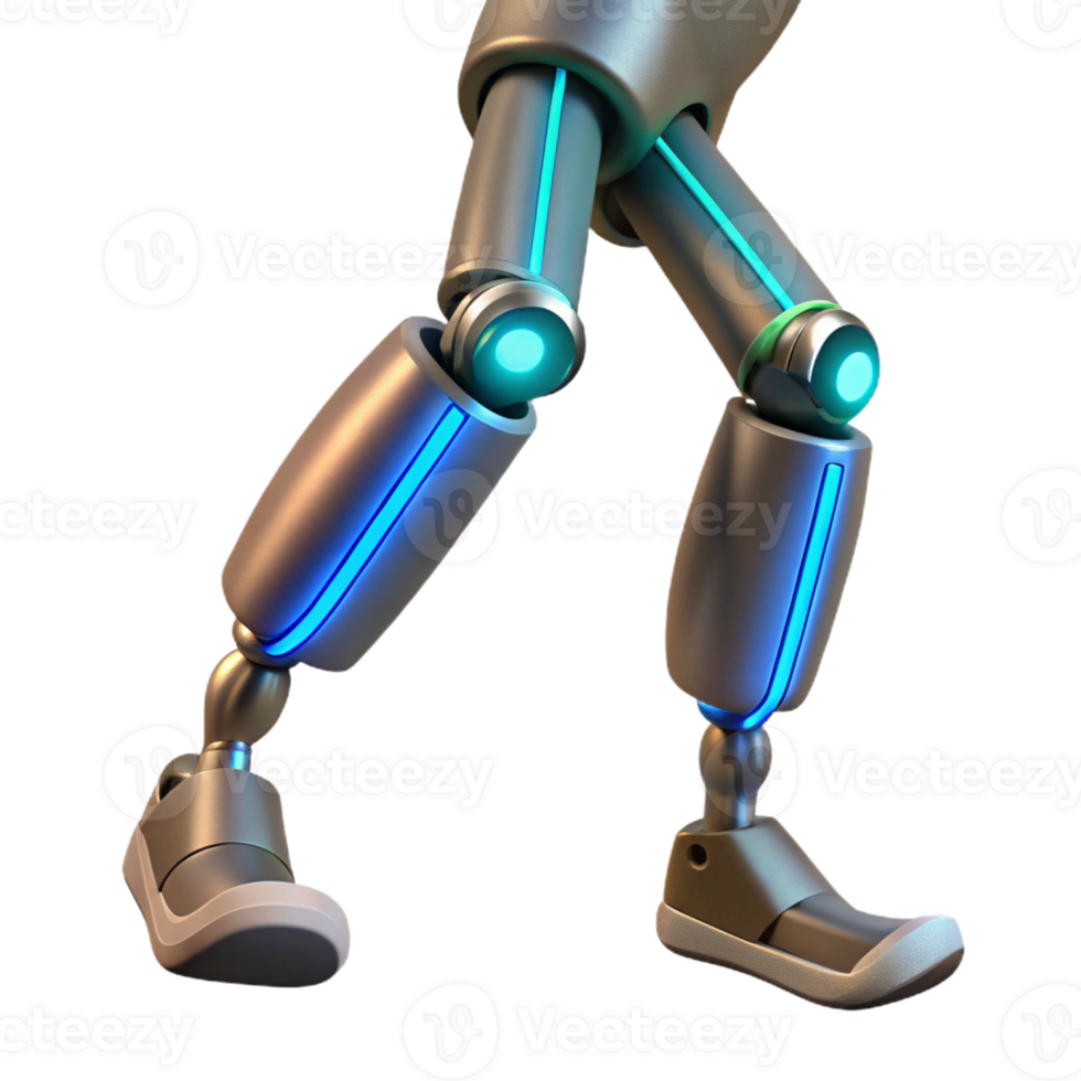 extraordinary creative A human leg with articulated joints made of brushed steel and glowing wires, dynamic lighting, bioluminescent style authentic png
