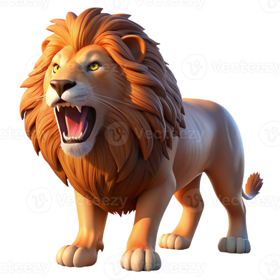 wonderful rustic A regal lion with a flowing mane, roaring fiercely, illuminated by the warm glow of a setting sun, in a realistic, wildlife photography style high quality png