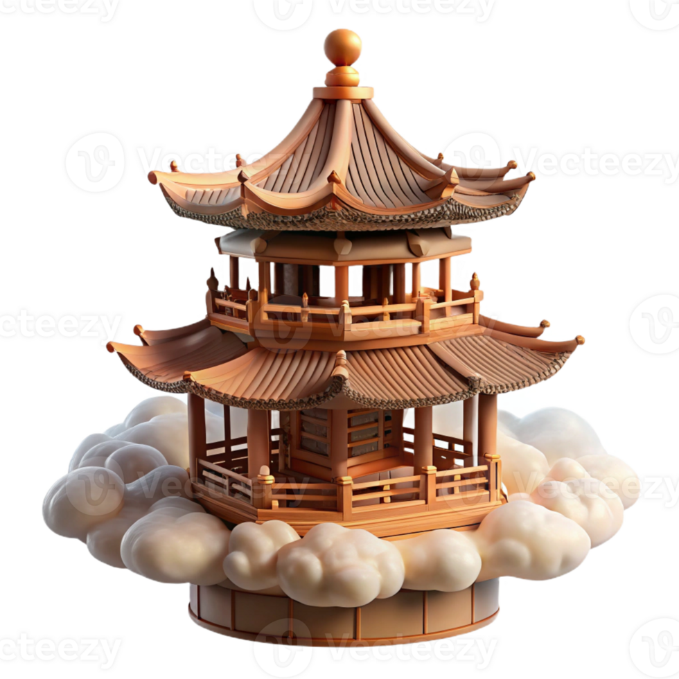 stunning traditional Floating pagoda, ornate wooden structure, surrounded by mist, serene and mystical style professional png
