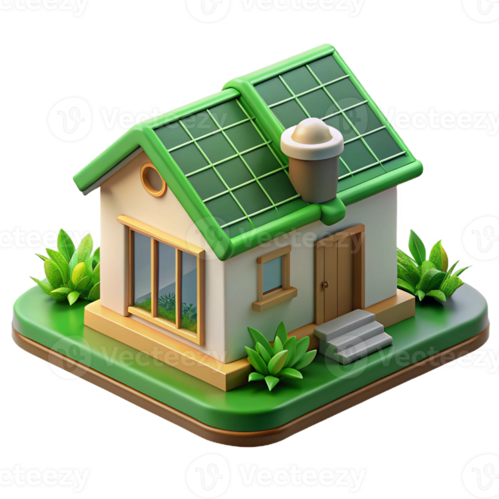 wonderful rustic Sustainable eco-house, solar panels, green roof, integrated with the natural environment, environmentally conscious style detailed png