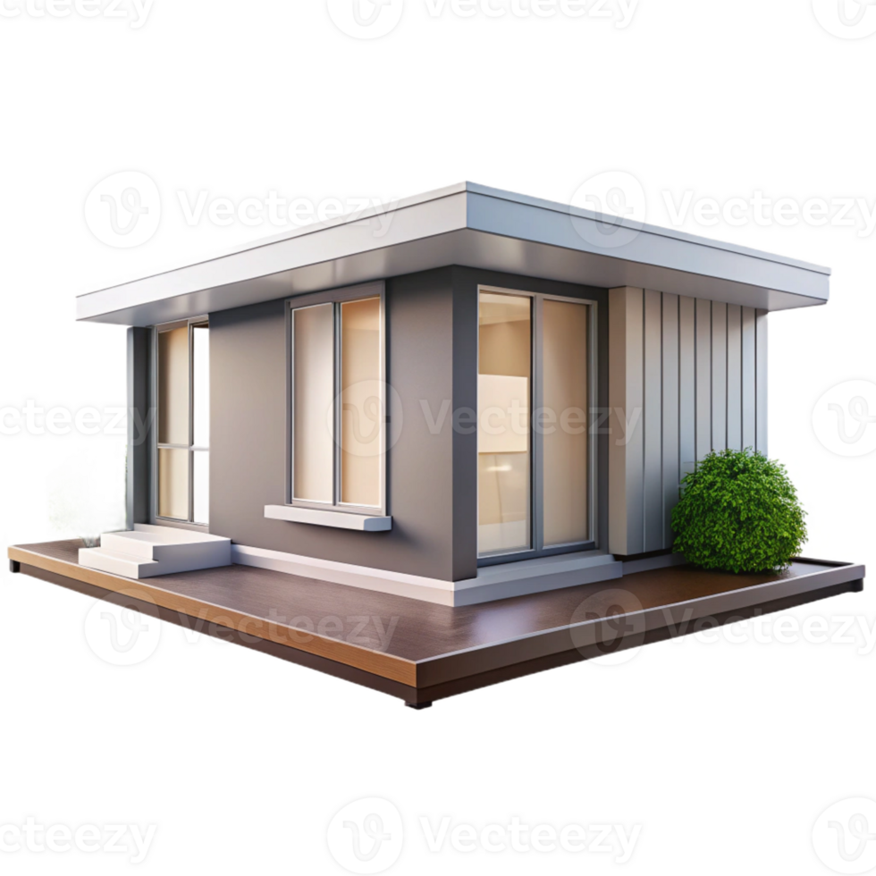 magnificent contemporary Prefabricated modular home, minimalist design, clean lines, modern and efficient style professional png