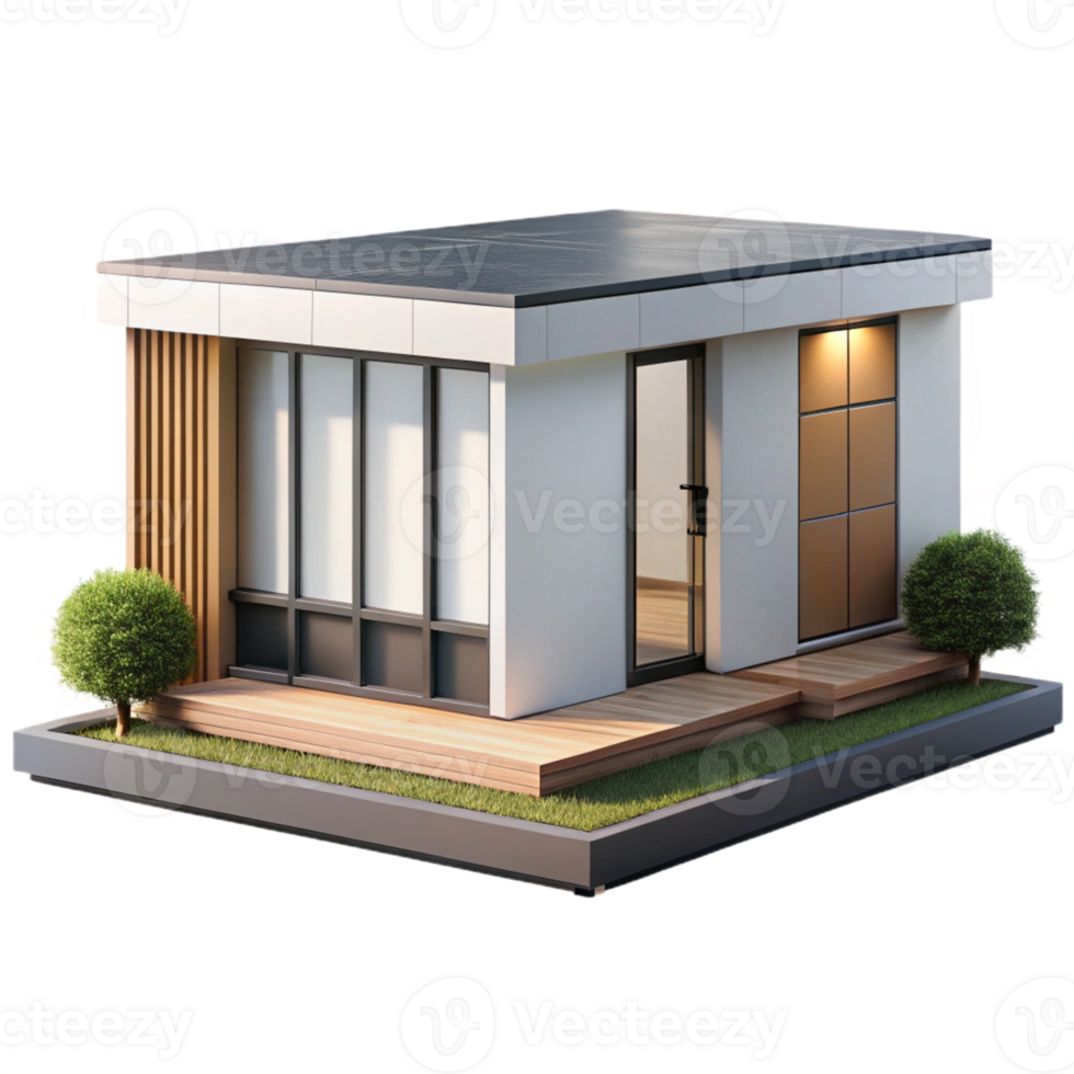 serene rustic Prefabricated modular home, minimalist design, clean lines, modern and efficient style premium png