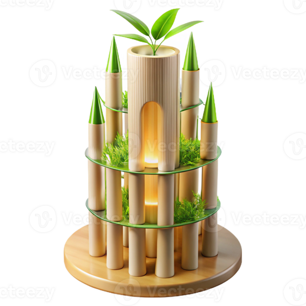 serene modern Bamboo skyscraper, sustainable and innovative design, natural light filtering through the bamboo, futuristic and eco-friendly style detailed png