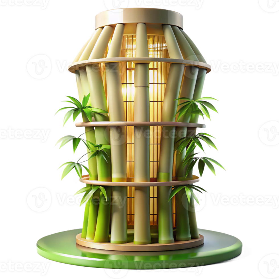 vibrant contemporary Bamboo skyscraper, sustainable and innovative design, natural light filtering through the bamboo, futuristic and eco-friendly style detailed png