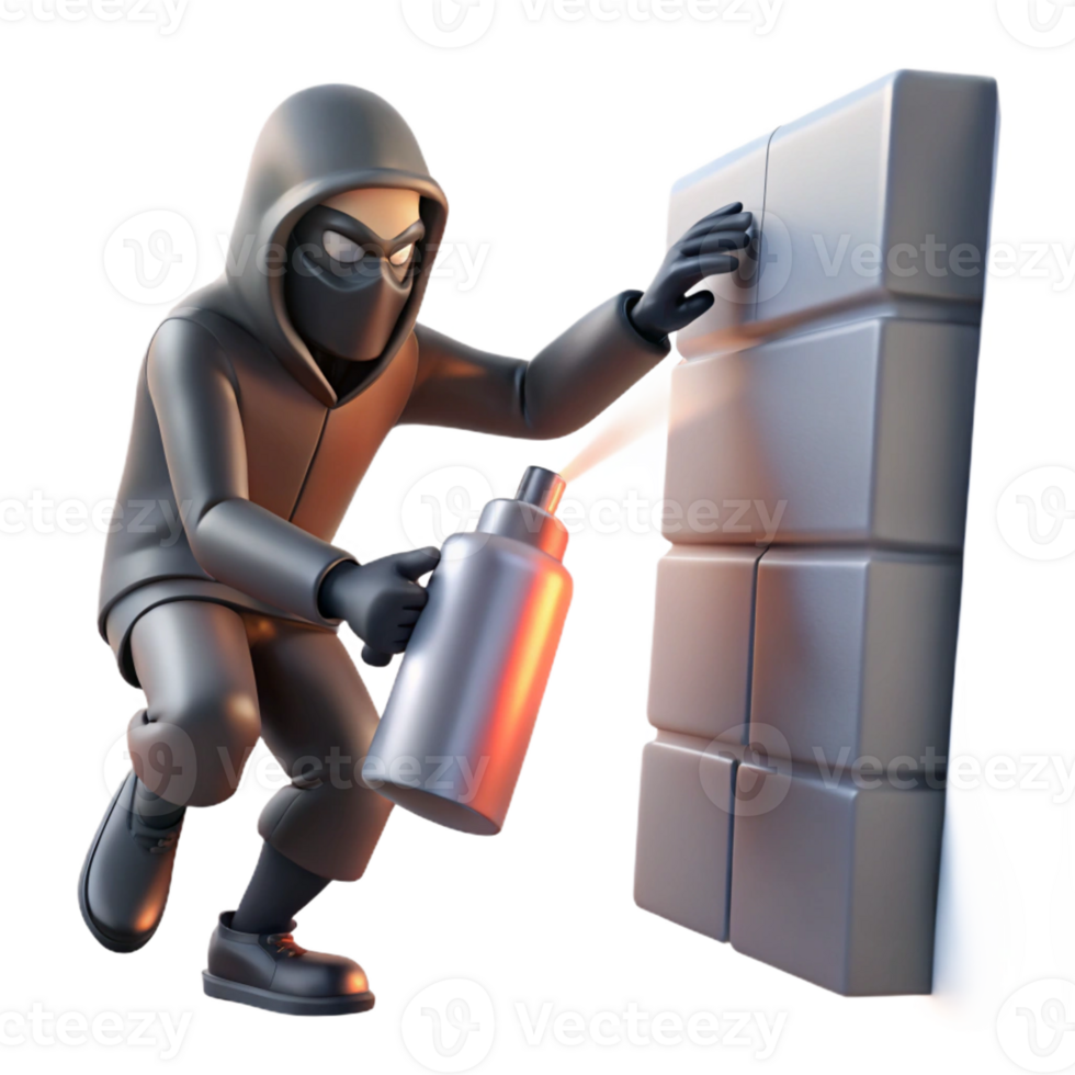stunning abstract A masked figure spray-painting a symbol of rebellion on a towering wall patrolled by robotic enforcers, lit by harsh spotlights, graphic novel style, professional png