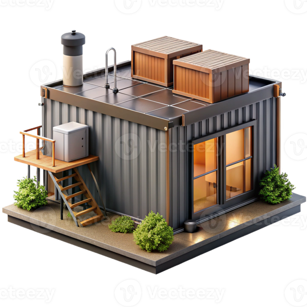 elegant minimalist Shipping container house, industrial aesthetic, repurposed materials, sustainable and urban style premium png