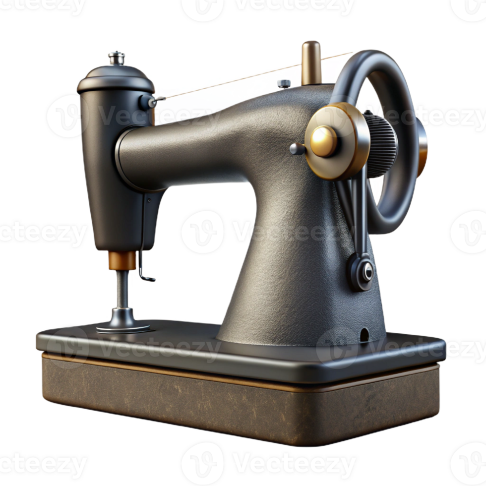 extraordinary vintage A charcoal drawing of a vintage sewing machine, strong contrasts, dramatic chiaroscuro lighting, realism style high resolution png