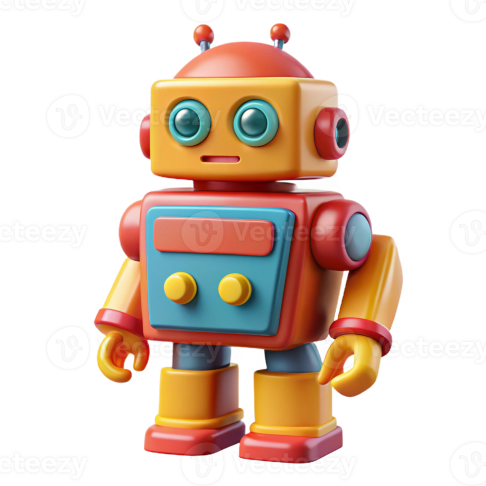 serene modern A colorful, stylized illustration of a vintage toy robot, bold lines and shapes, bright, flat colors, mid-century modern style detailed png