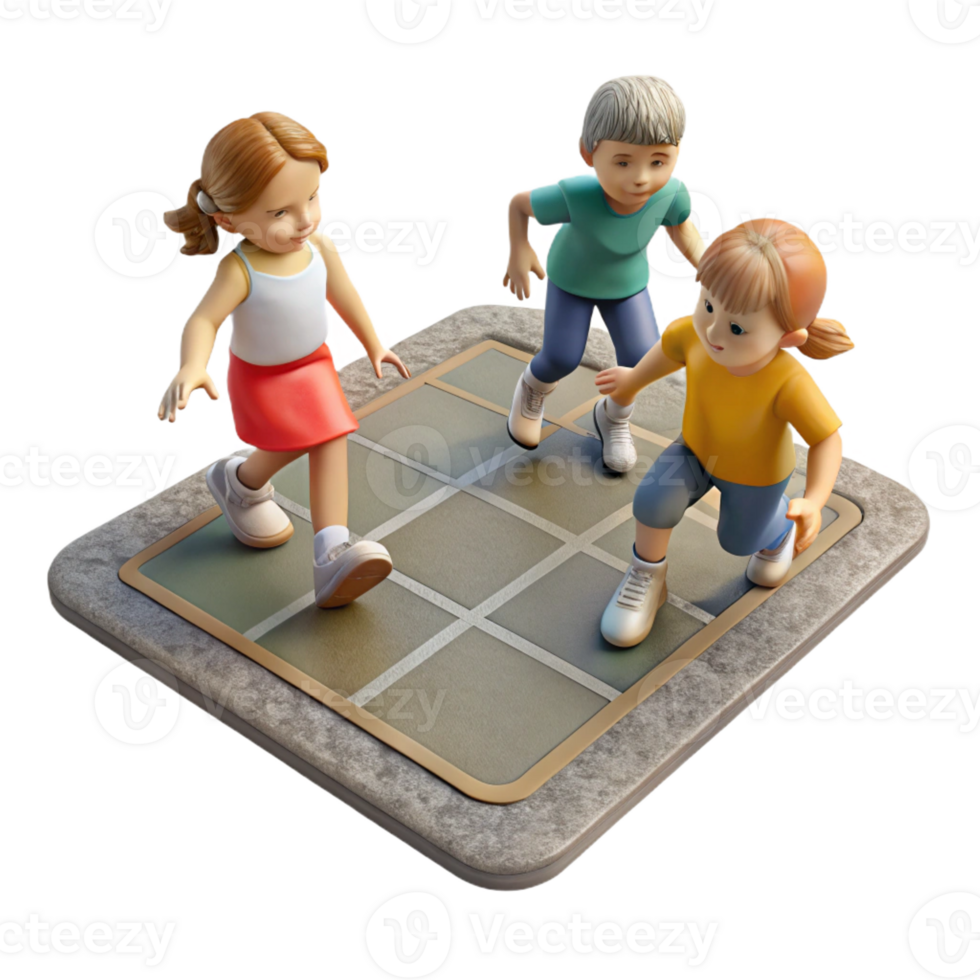 serene rustic A vintage photograph of a group of children playing hopscotch on a sidewalk, grainy texture, natural daylight, candid street photography style professional png
