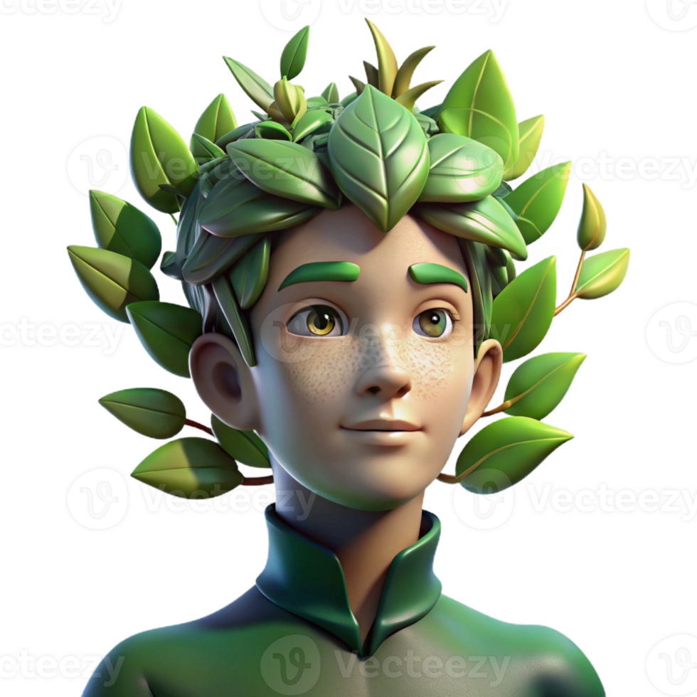 impressive classic Portrait of a person morphing into a tree, with leaves sprouting from their skin, lit by dappled sunlight, in a fantasy style premium png