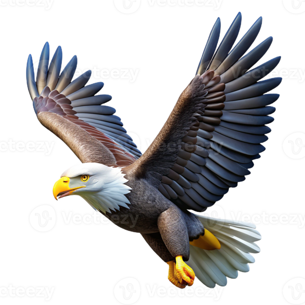 extraordinary contemporary A majestic bald eagle soaring through a clear blue sky, dynamic lighting, realistic style high quality png