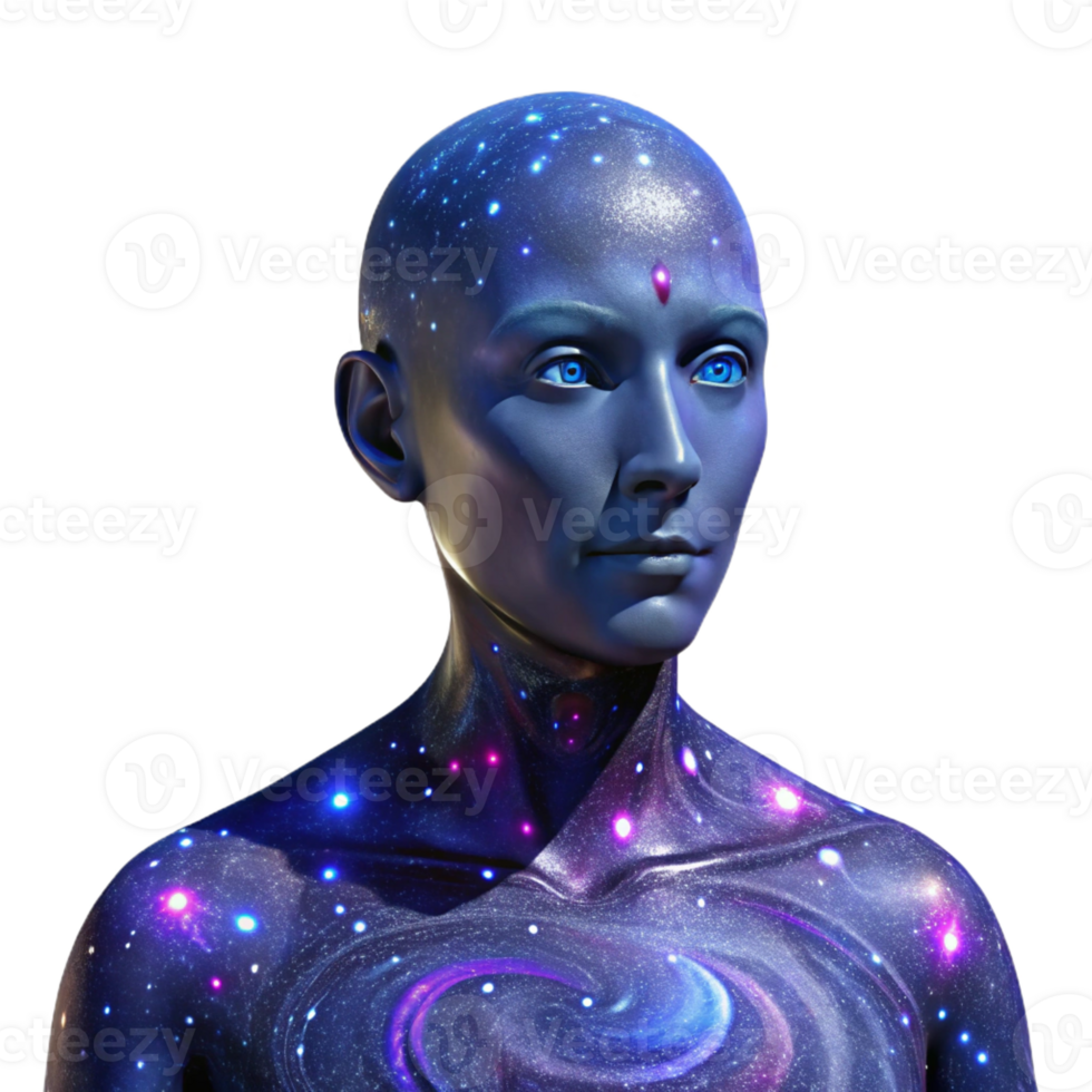 wonderful abstract Portrait of a person composed entirely of swirling galaxies, lit by the internal light of the galaxies, in a cosmic horror style detailed png