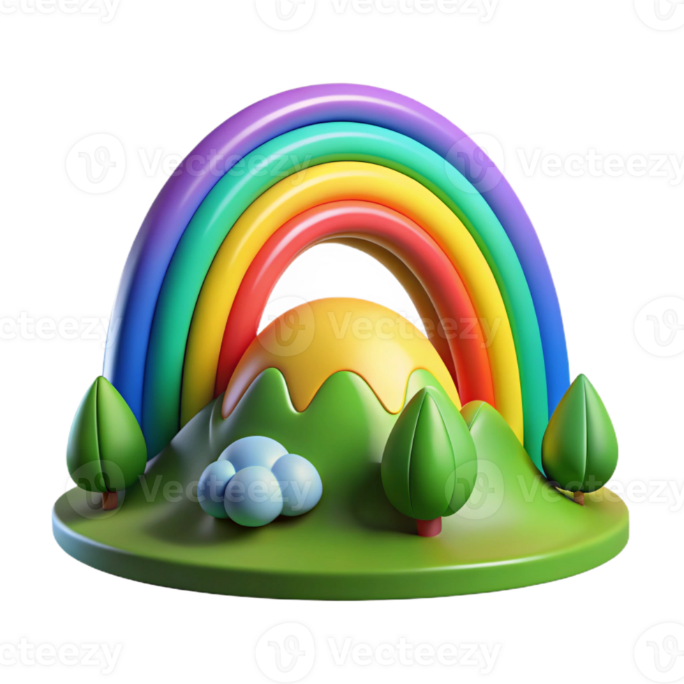 stunning contemporary A vibrant rainbow arcing over a green valley, dramatic lighting, fantasy style authentic png