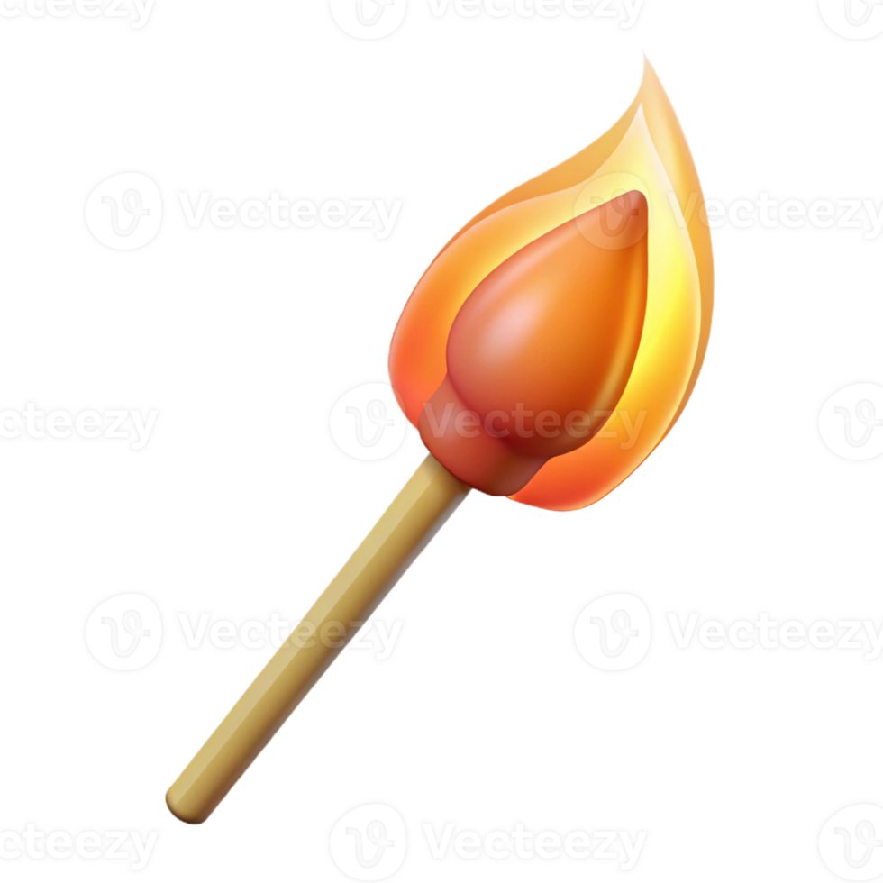 elegant traditional A single, burning matchstick, with the flame casting a warm glow, against a dark, invisible background high quality png