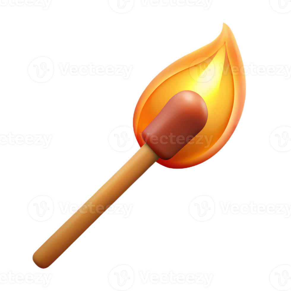 elegant minimalist A single, burning matchstick, with the flame casting a warm glow, against a dark, invisible background high quality png
