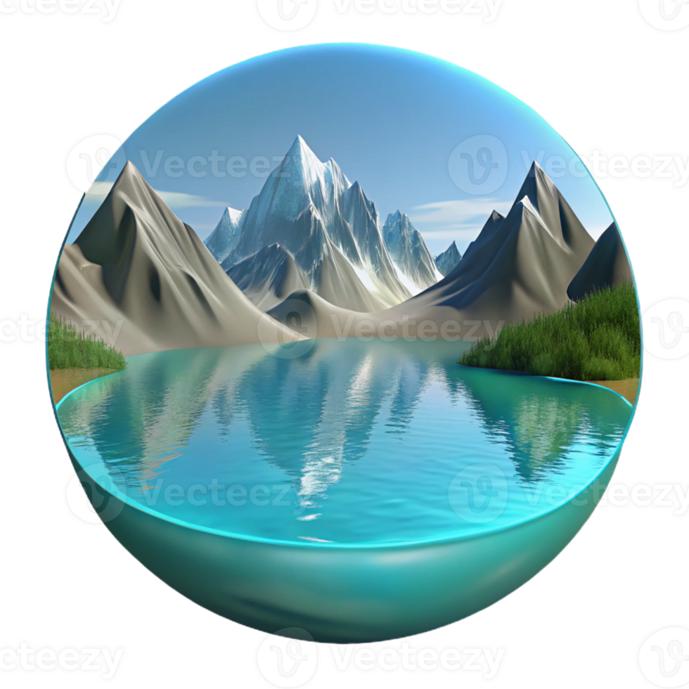 beautiful modern A crystal-clear lake reflecting the surrounding mountains, serene and peaceful, realistic style exclusive png