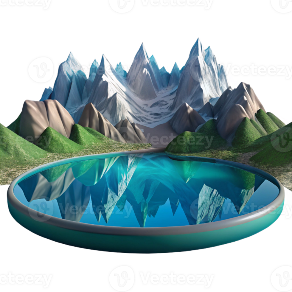 wonderful modern A crystal-clear lake reflecting the surrounding mountains, serene and peaceful, realistic style detailed png