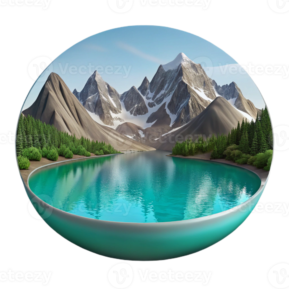 extraordinary creative A crystal-clear lake reflecting the surrounding mountains, serene and peaceful, realistic style professional png