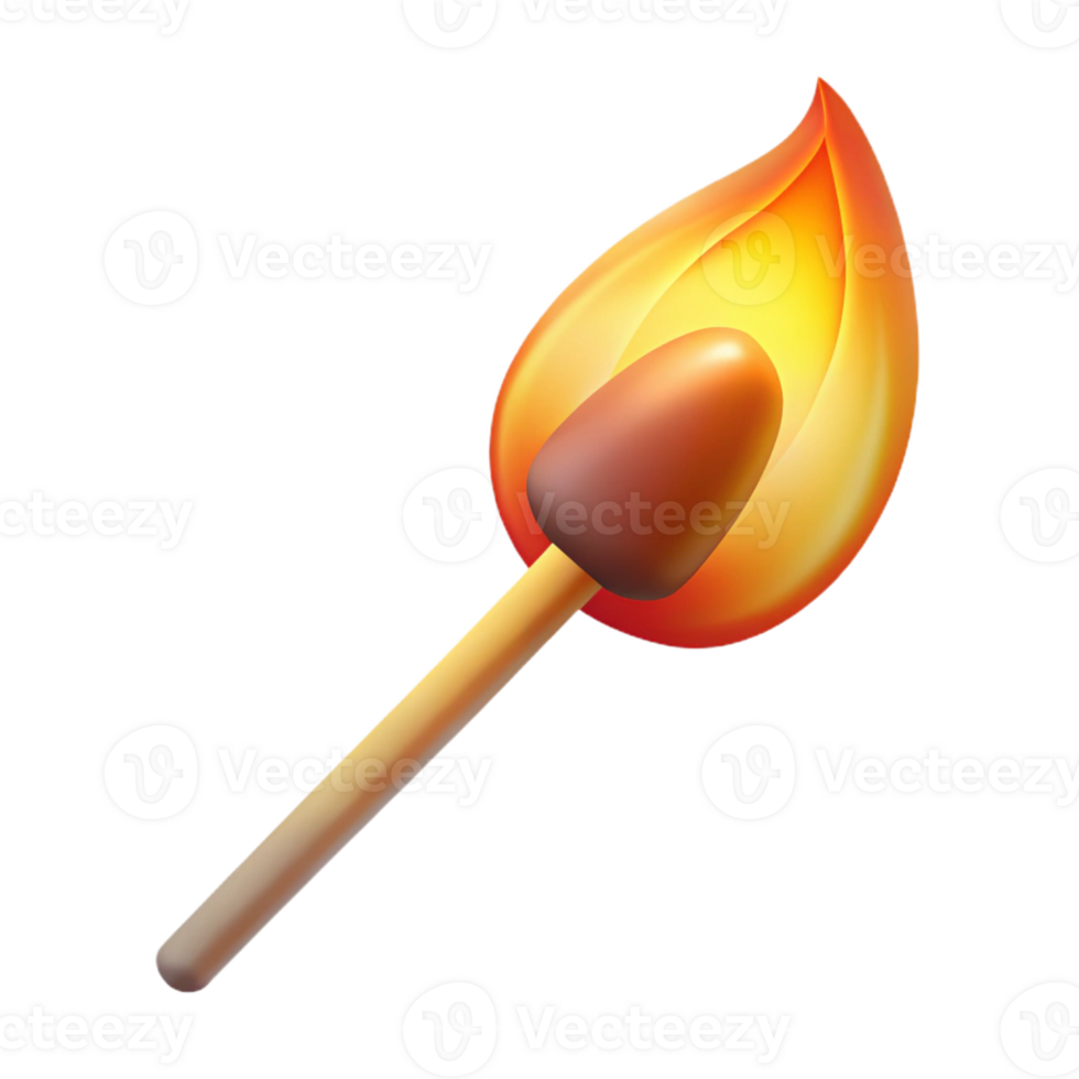 wonderful classic A single, burning matchstick, with the flame casting a warm glow, against a dark, invisible background high quality png