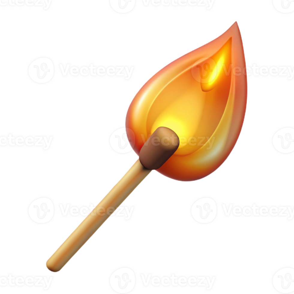 magnificent contemporary A single, burning matchstick, with the flame casting a warm glow, against a dark, invisible background professional png