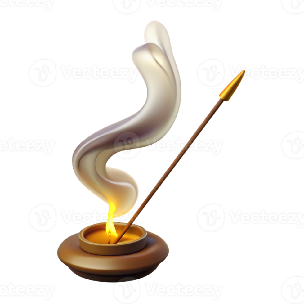 stunning artistic A single, burning incense stick, with smoke swirling upwards, lit by a soft, mystical light high quality png