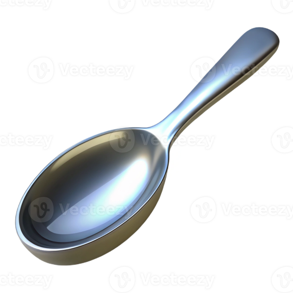 dramatic abstract A polished silver spoon resting diagonally on a smooth, grey stone surface, lit by a bright, cool light from the top left exclusive png