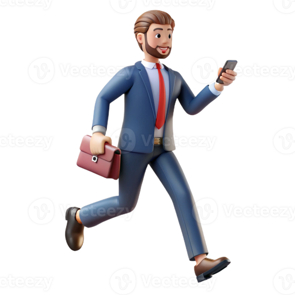extraordinary creative Businessman walking down a busy street talking on his phone, fast-paced motion blur, sharp focus on the subject genuine png