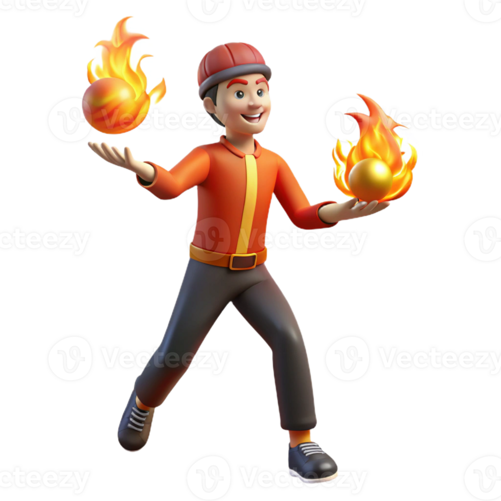 wonderful modern A street performer juggling fire, dynamic motion blur, energetic style 4K png