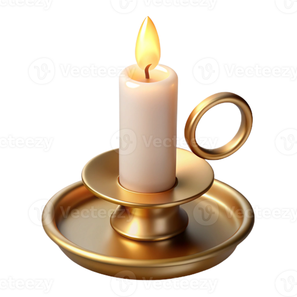 impressive artistic A single, unlit white candle in a brass holder, with a strong directional light from the right professional png