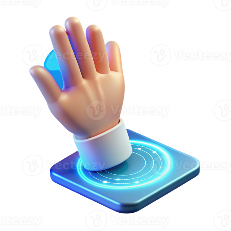 magnificent classic A human hand reaching out to touch a holographic interface, illuminated by a soft, blue light, rendered in a futuristic, interactive style authentic png