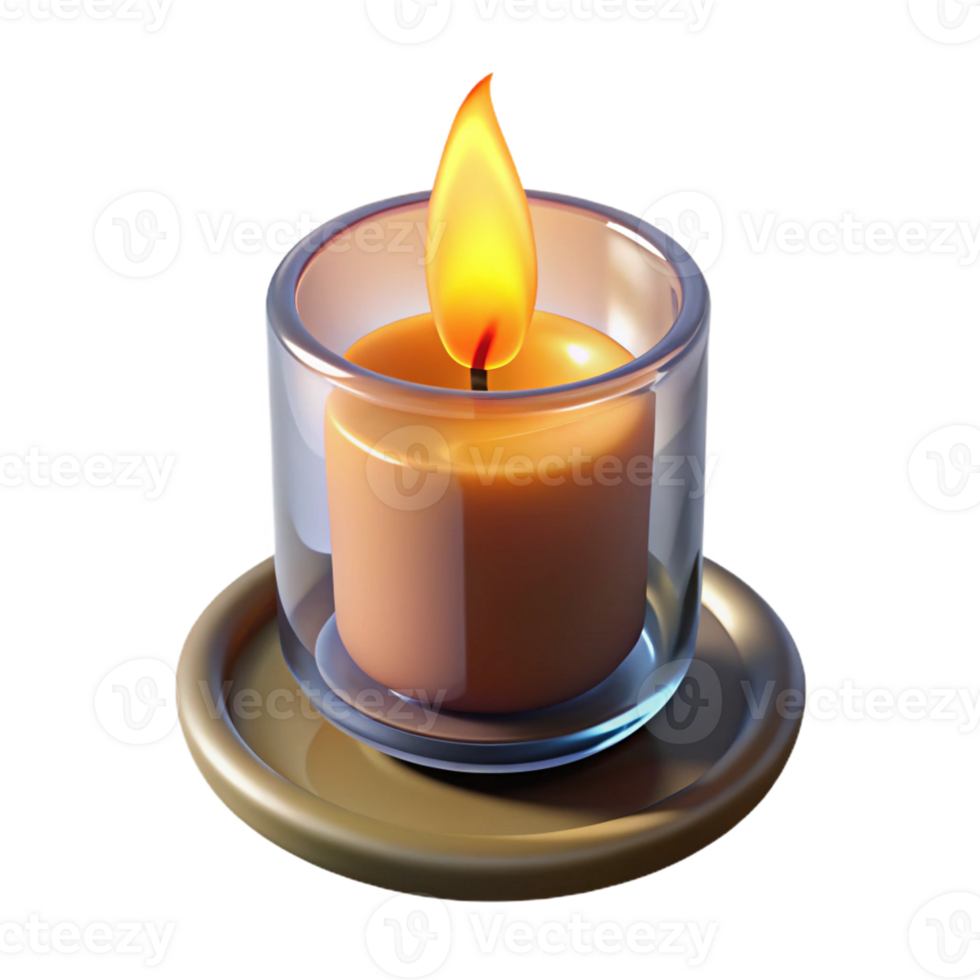 extraordinary creative A single, lit candle in a simple glass holder, with the flame casting flickering shadows exclusive png