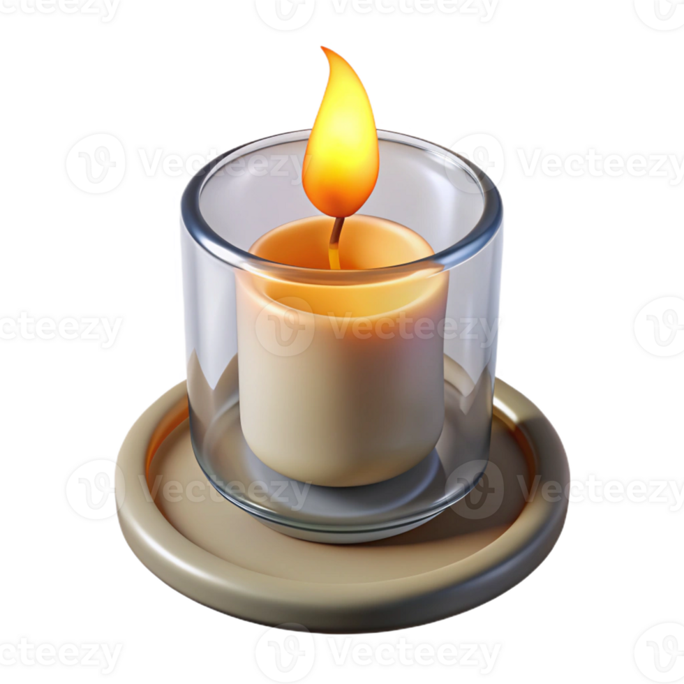 stunning traditional A single, lit candle in a simple glass holder, with the flame casting flickering shadows original png
