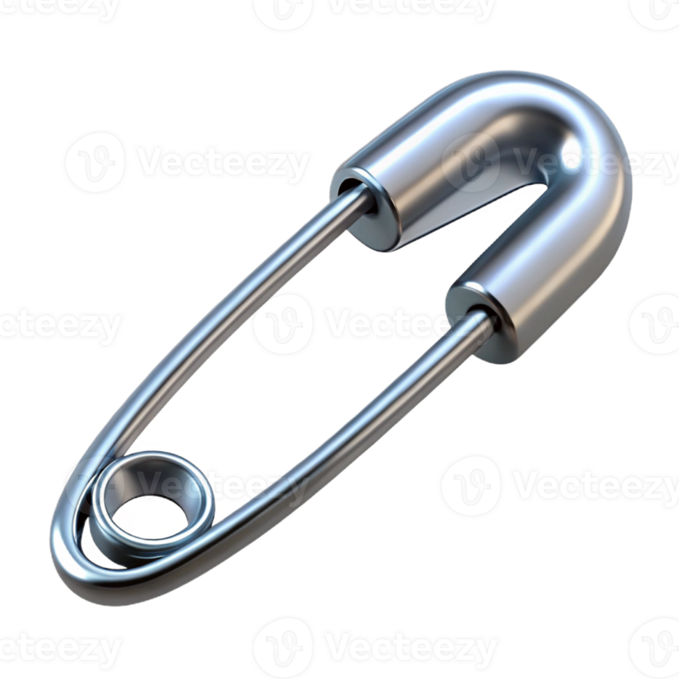 wonderful contemporary A single, open safety pin, gleaming silver, under a bright, direct light exclusive png