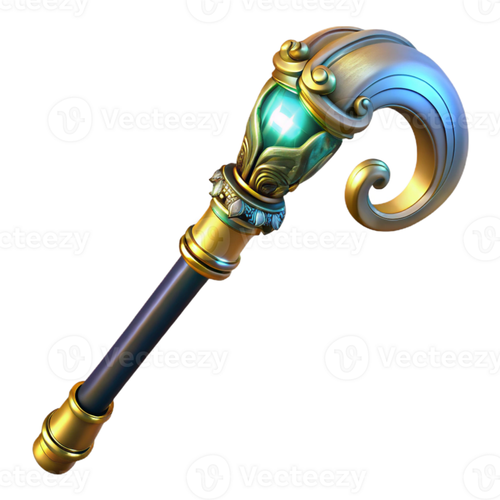 wonderful artistic An elegant steampunk cane with a hidden blade and intricate carvings, illuminated by a soft glow, baroque style detailed png