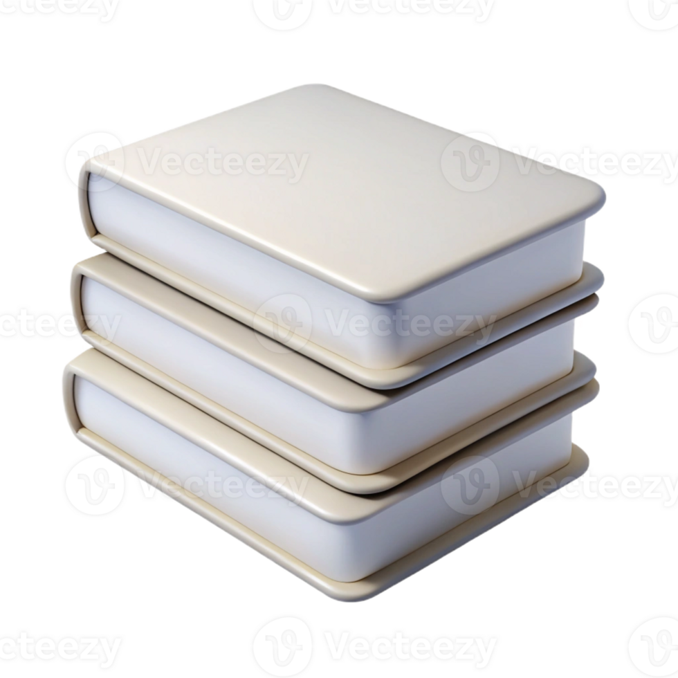 stunning classic A stack of three plain white books, slightly offset, with a warm, diffused light from behind high resolution png