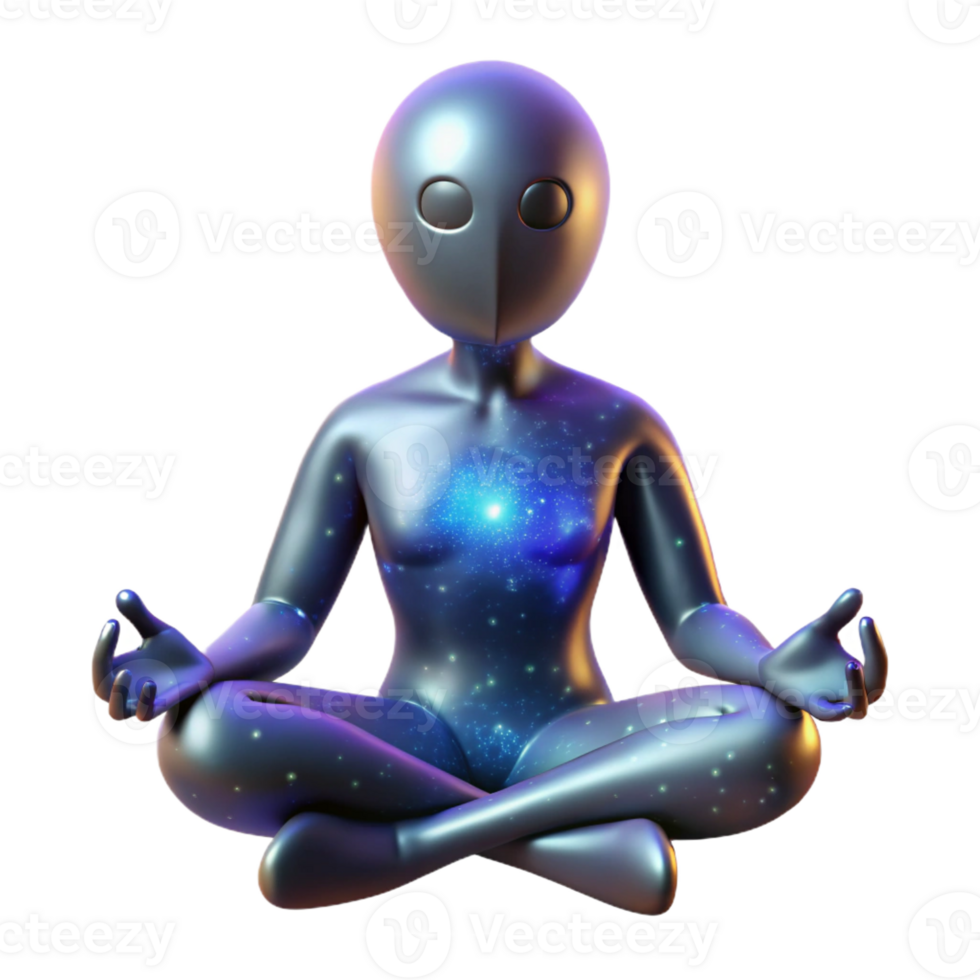 impressive abstract A humanoid figure meditating within a nebula, their body radiating cosmic energy. Mystical, soft lighting premium png