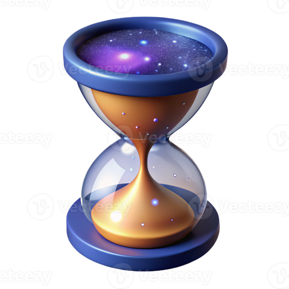 impressive artistic A cosmic hourglass, filled with swirling stardust, representing the passage of time in the universe. Symbolic, ethereal style high quality png