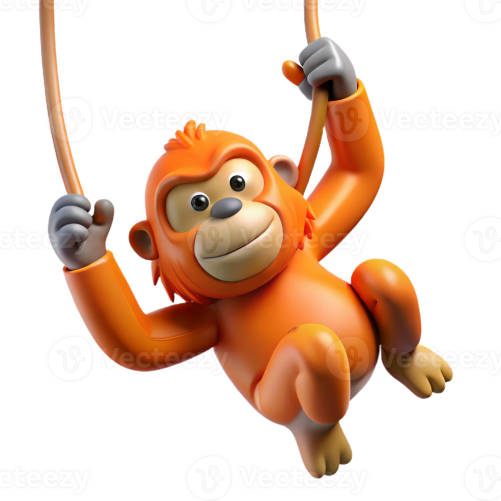 dramatic modern A playful orangutan swinging through the trees, its orange fur illuminated by dappled sunlight, in a dynamic, cartoonish style original png