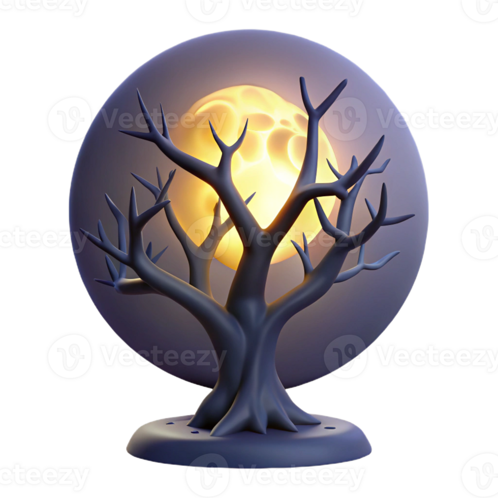 impressive minimalist A full moon shining through the branches of a tree, mystical lighting, silhouette high quality png