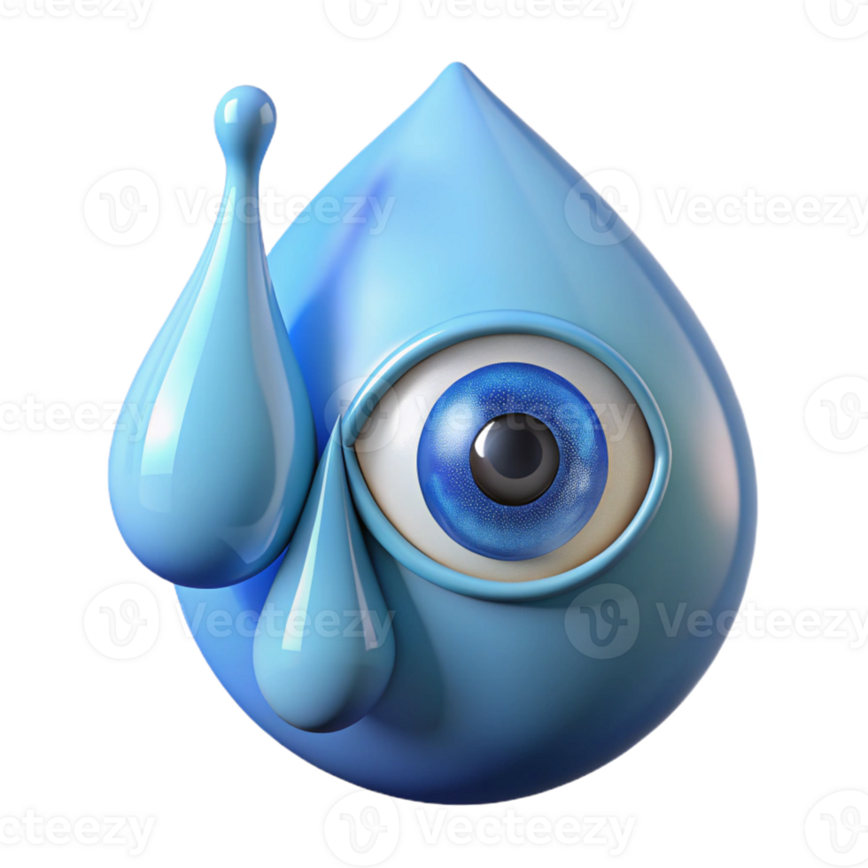 elegant abstract A single tear falling from a giant eye, transforming into a shimmering waterfall, bathed in soft blue light, Art Nouveau style high quality png