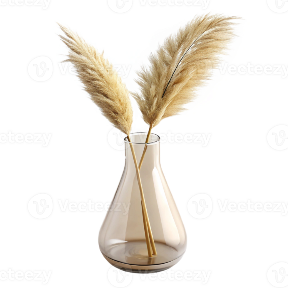 impressive vintage A single stem of dried pampas grass in a clear glass vase, with subtle, diffused lighting from behind exclusive png