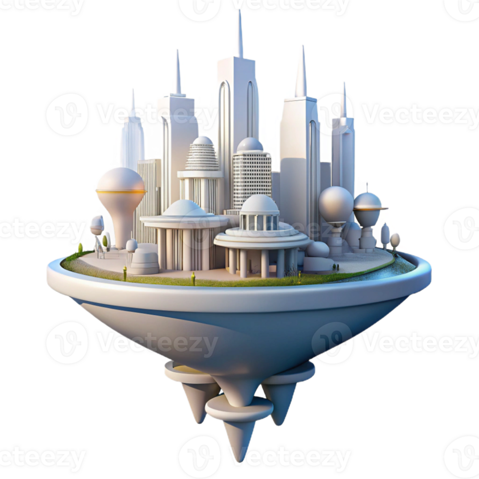 wonderful traditional A futuristic floating city, sleek white architecture, bright sunlight, utopian style 4K png