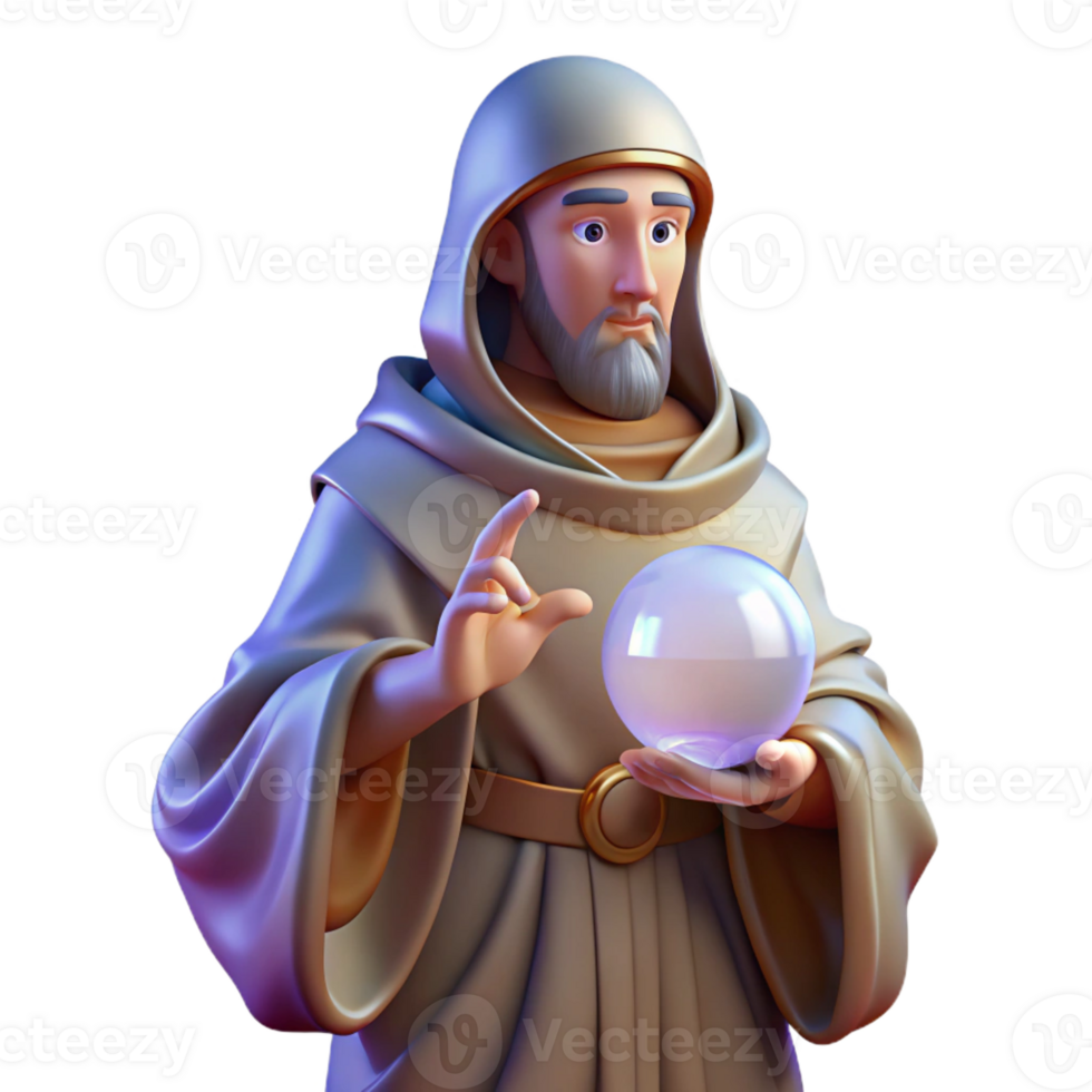 vibrant classic A wise oracle, draped in flowing robes, consulting a crystal ball, mystical, ethereal lighting. Renaissance style authentic png