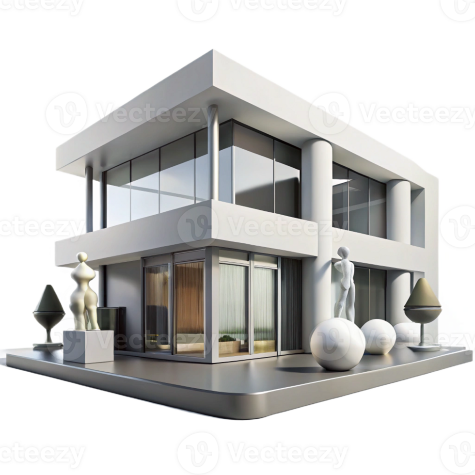 extraordinary contemporary Modern art museum, sleek white walls, large windows, showcasing contemporary sculptures, minimalist and sophisticated style high quality png