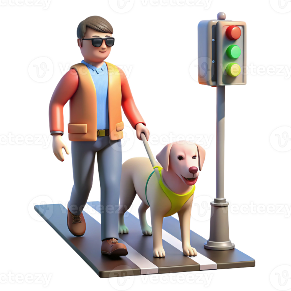 wonderful rustic A robotic guide dog leading a visually impaired person through a busy street, illuminated by traffic lights. Street photography style high resolution png