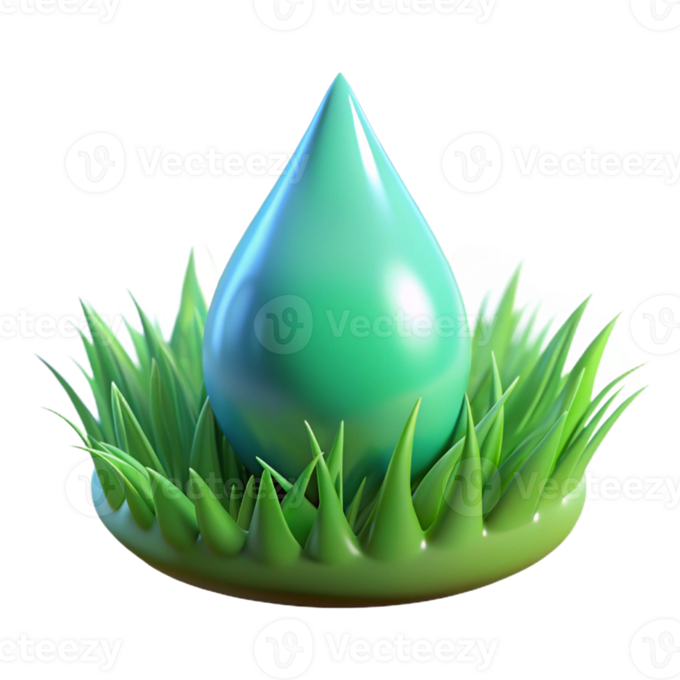 beautiful modern A single dewdrop on a vibrant green blade of grass, reflecting the surrounding forest, lit by soft, diffused light. Macro photography style genuine png