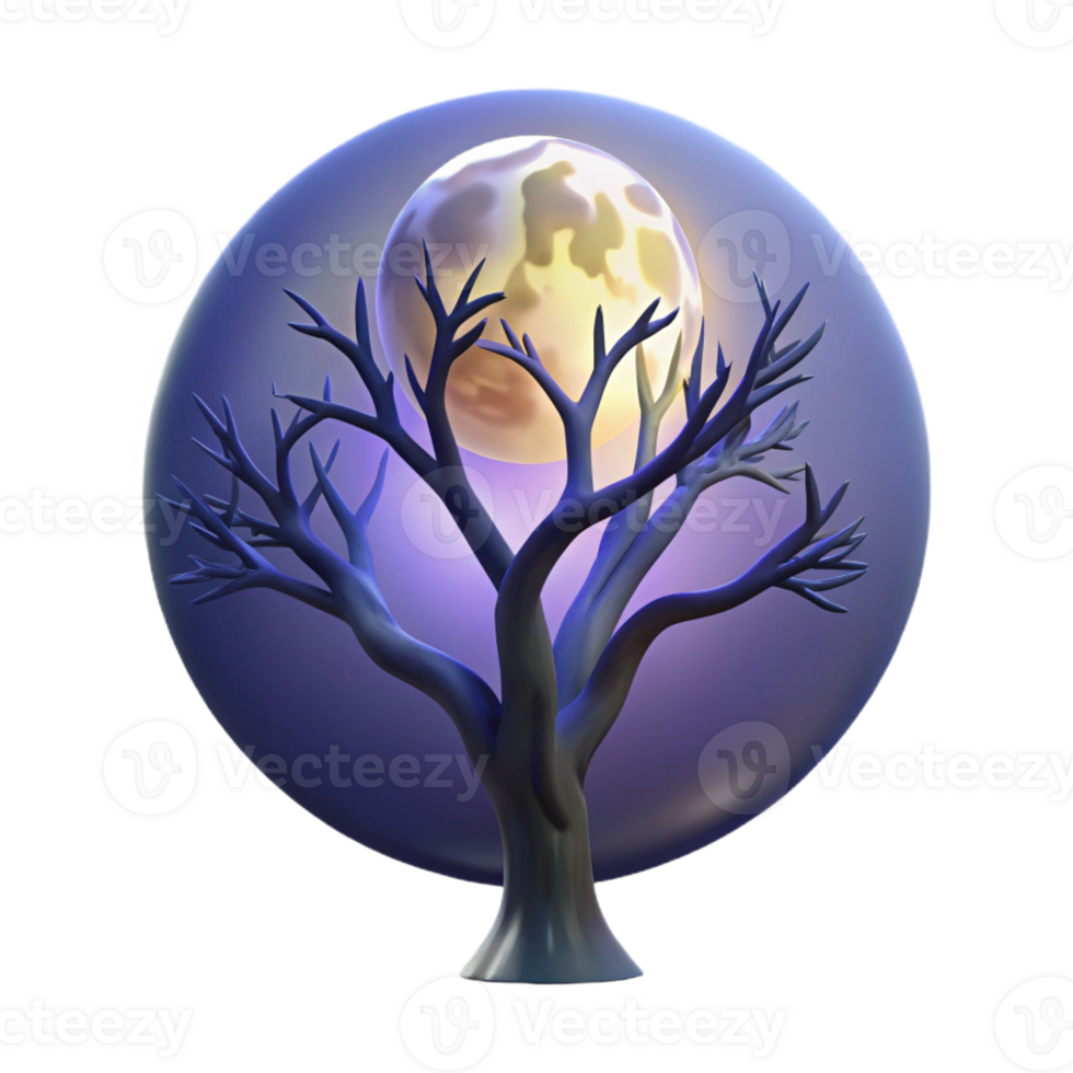 impressive modern A full moon shining through the branches of a tree, mystical lighting, silhouette professional png