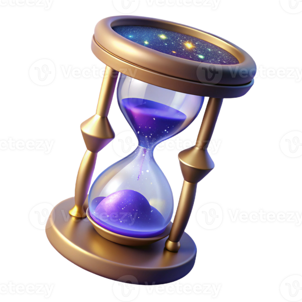dramatic rustic A cosmic hourglass, filled with swirling stardust, representing the passage of time in the universe. Symbolic, ethereal style professional png