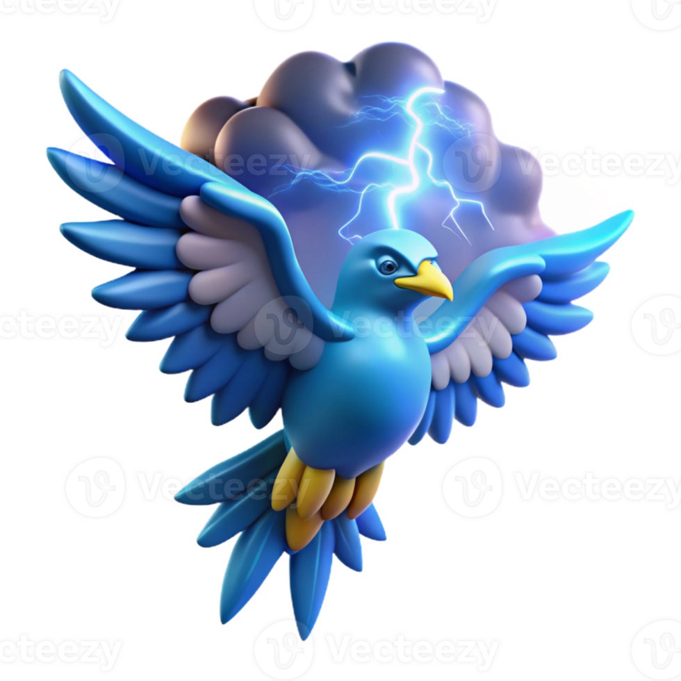 impressive classic A powerful Thunderbird with outstretched wings, summoning lightning from a storm cloud, lit by flashes of electric blue, in a Native American art style detailed png