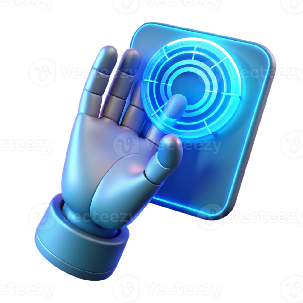 extraordinary minimalist A human hand reaching out to touch a holographic interface, illuminated by a soft, blue light, rendered in a futuristic, interactive style high quality png